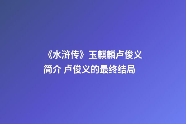 《水浒传》玉麒麟卢俊义简介 卢俊义的最终结局-第1张-观点-玄机派